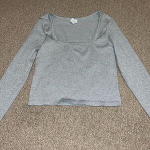 90 degrees gray ribbed seamless square neck long sleeve tshirt size large